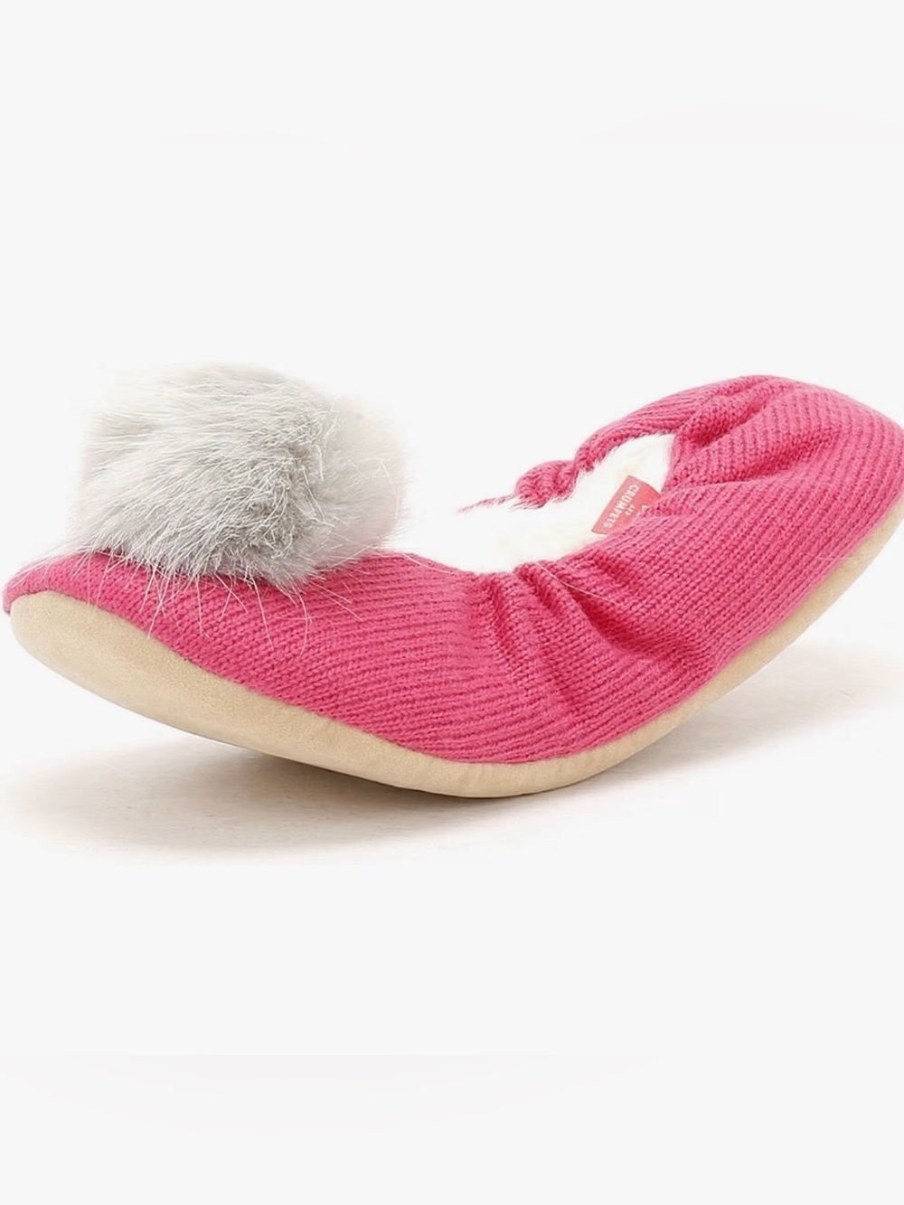 Joules Slippoms Pink Knit Pom Pom Slippers US 5/6 NWT